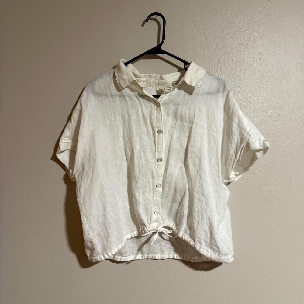 Not for sale-Joie White 100% Linen Button-Down Tie Front Shirt Size XL